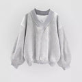 Amazon cross-border foreign trade autum gray sweatshirt short-sleeved k-stylecasualloosev necktopsplaidlong sleeves
