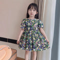 New cotton silk girls' princess dress - summer floral print kids' beach dress - summer camisole top