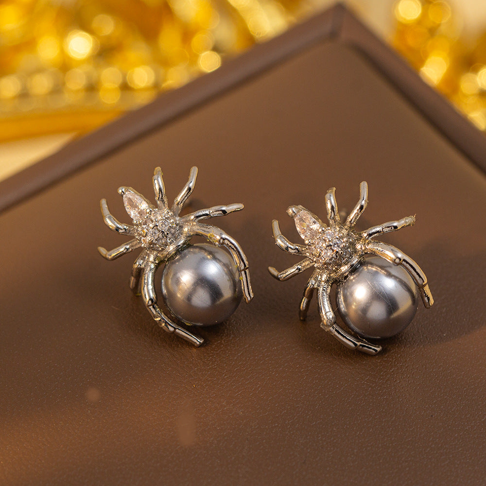 [titanium steel] cross-border hot-selling pearl spider necklace women's personalized fashion earrings ring high-end set accessories