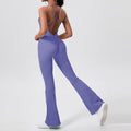 Pink hip lifting one-piece yoga wear wide leg flare jumpsuit women's cross back sports jumpsuit  new style