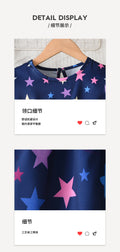 summergirldress navy blue star printing puff sleeves fungus edge waist a-line kids princess dress