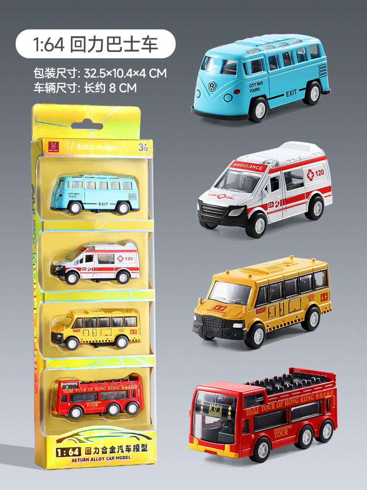Kids' alloy diecast car model - realistic pull-back toy - collectible figurine for boys - ambulance, cargo truck, bus