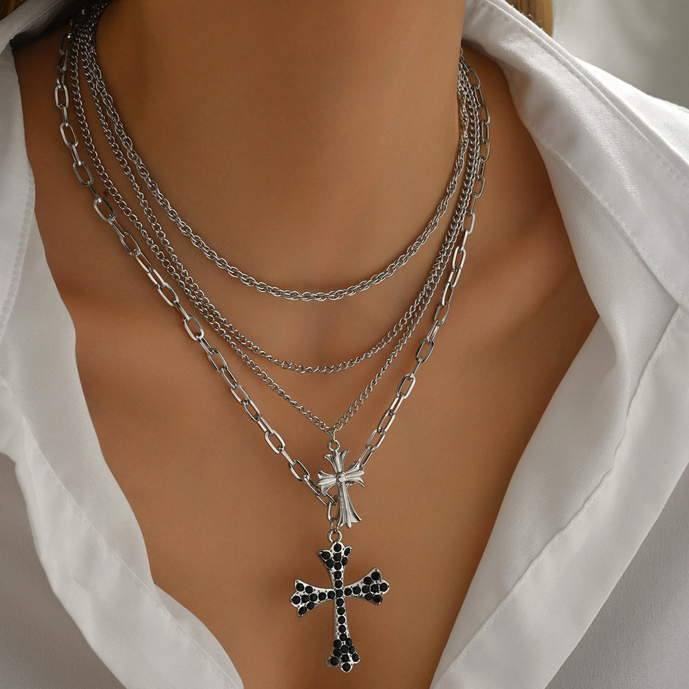 Cross necklace wholesale european and american cross-border jewelry accessories women's high-end accessible luxury niche alloy autumn and winter sweater chain