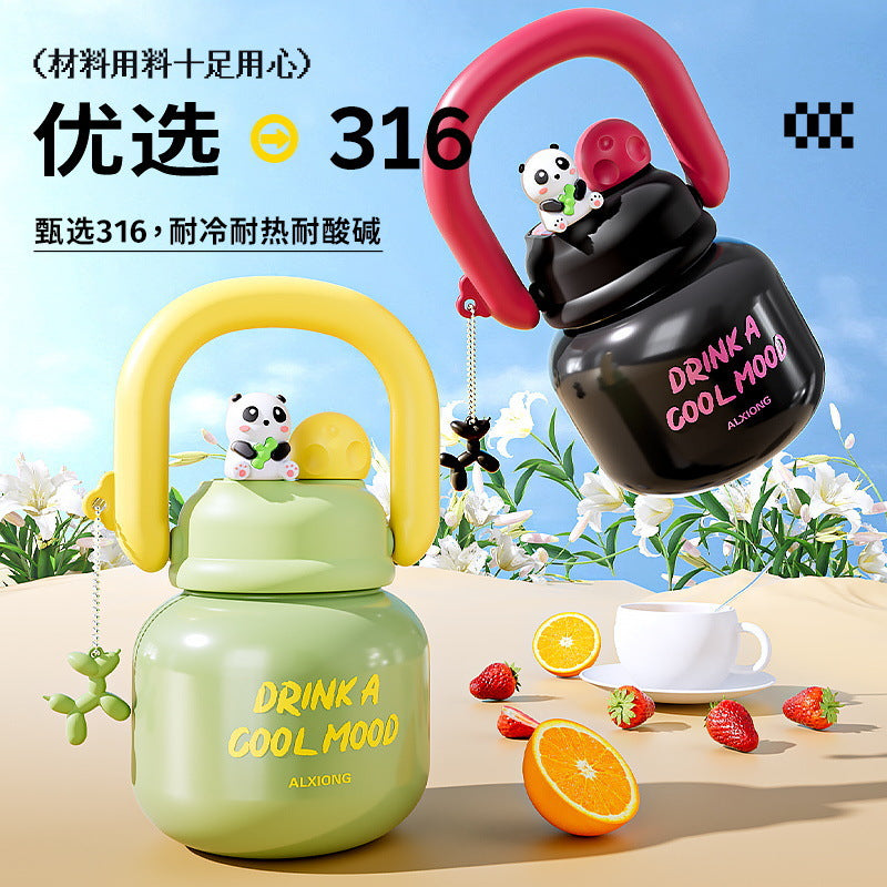 Cartoon lifting pot big belly thermos cup double drink kids thermos cup 316 stainless steel large capacity travel straw cup