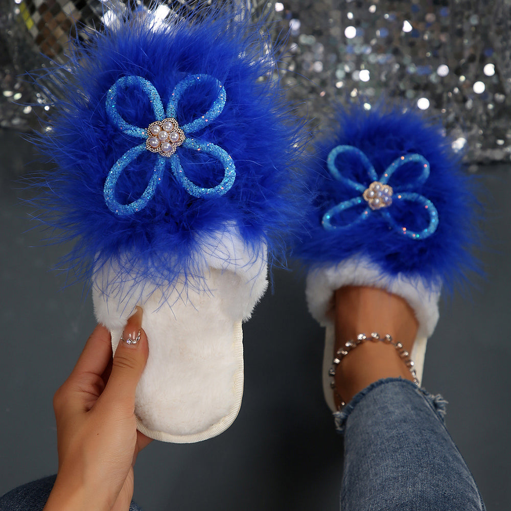 cotton slippers baotou heattech slippers flats slippers daily home slippers soft real fur soft bottom flower cotton slippers