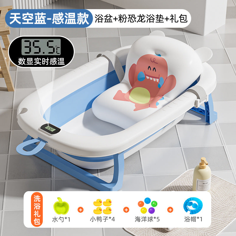 Large collapsible baby bathtub - portable baby bathtub for home use - infant and toddler bath seat - plastic newborn and children's bath supplies