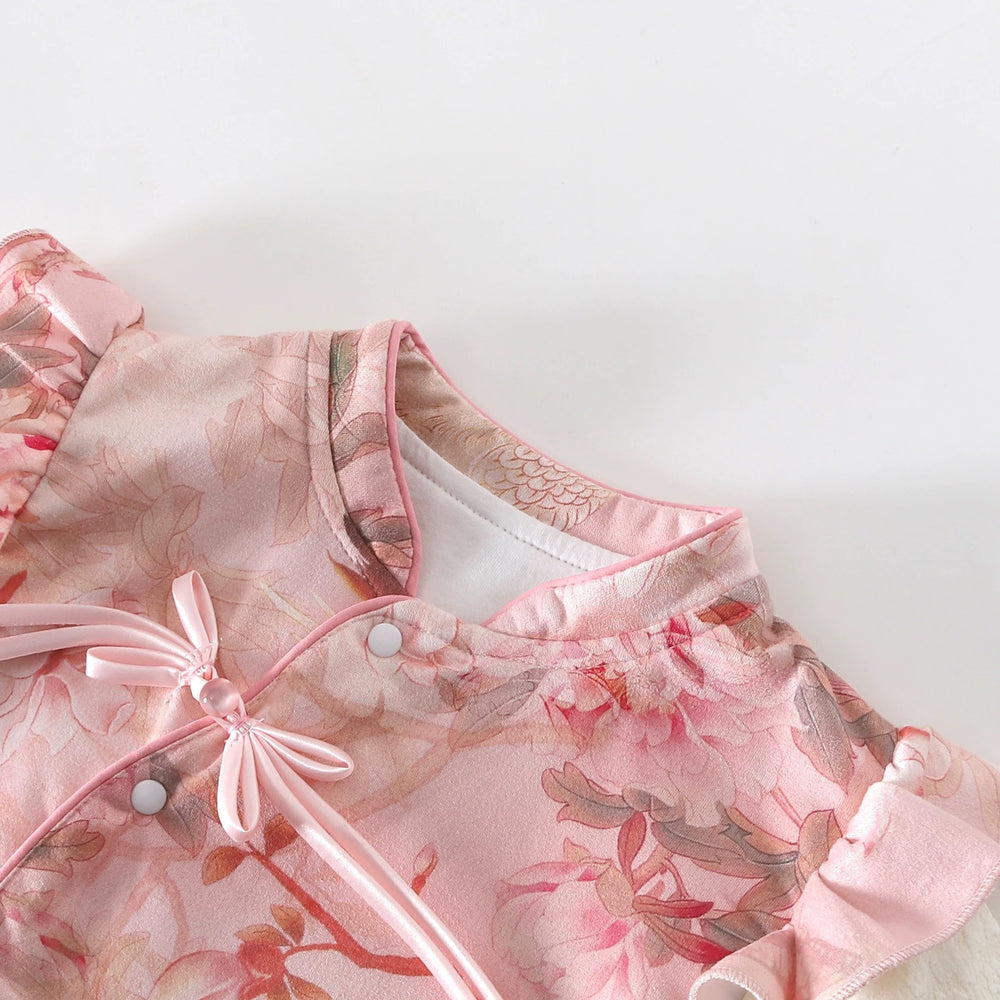 Newborn full-moon romper, traditional chinese style outfit, spring/autumn baby bodysuit, chinese-inspired newborn outing clothes, crawling suit