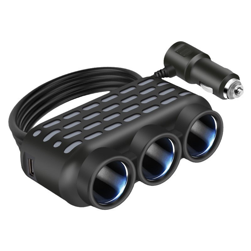 Car cigarette lighter one to three car fast charging colorful atmosphere light car converter one to three dual usb sockets