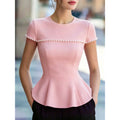 european and american style women's summer new arrival: round neck beaded short sleeve top