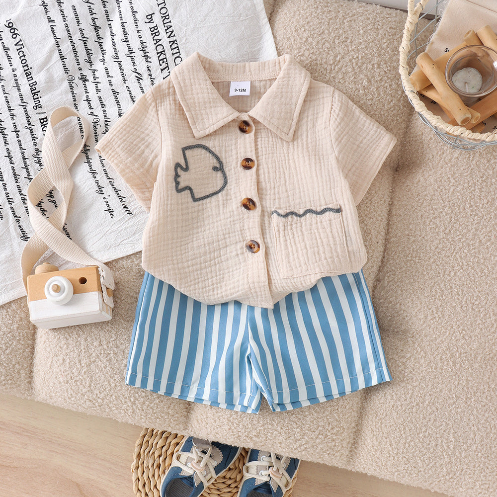Baby clothing kids set children outfit short-sleeved shirt+stripesshorts children's clothing