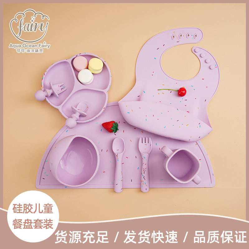 Customized children's tableware set baby silicone bowl set baby complementary food bowl food grade silicone fork spoon
