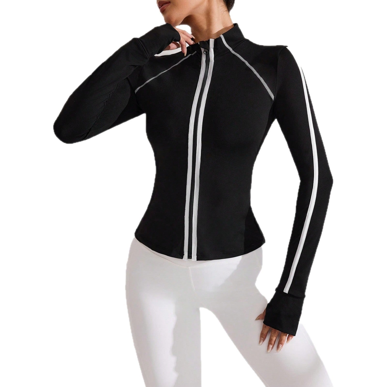 Pre-sale stand-up neck zipper jacket long-sleeved yoga jacket line sense body sculpting yoga waist breathable sports cycling clothes