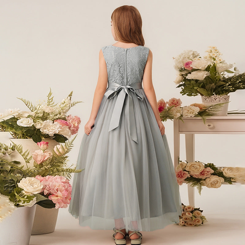 Amazon custom girls' long formal dress - host, runway, performance, kids' party, banquet, evening gown - new european and american style