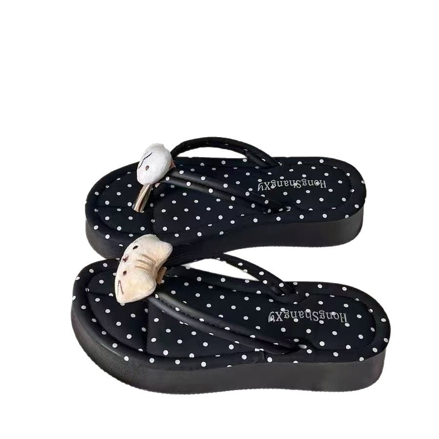 Korean style summer polka dot hot-selling women's casual comfortable cartoon soft sole beach thick sole flip-flops