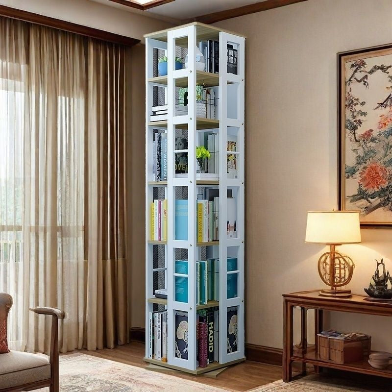 Rotating student bookshelf bookcase, mobile multi-tier kids storage floor rack, simple organizer, multifunctional living room shelf