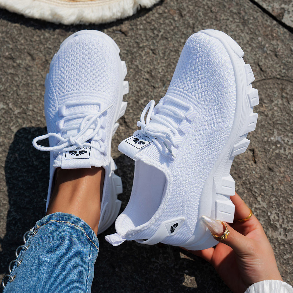 Women's athletic sneakers for export, summer  collection: plus size flyknit breathable running shoes, soft sole casual lace-up lightweight sneakers