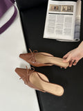 Amazon 2024 new bow-tie stiletto heel slippers - plus size, wine red, outdoor wear, retro pointed-toe mules