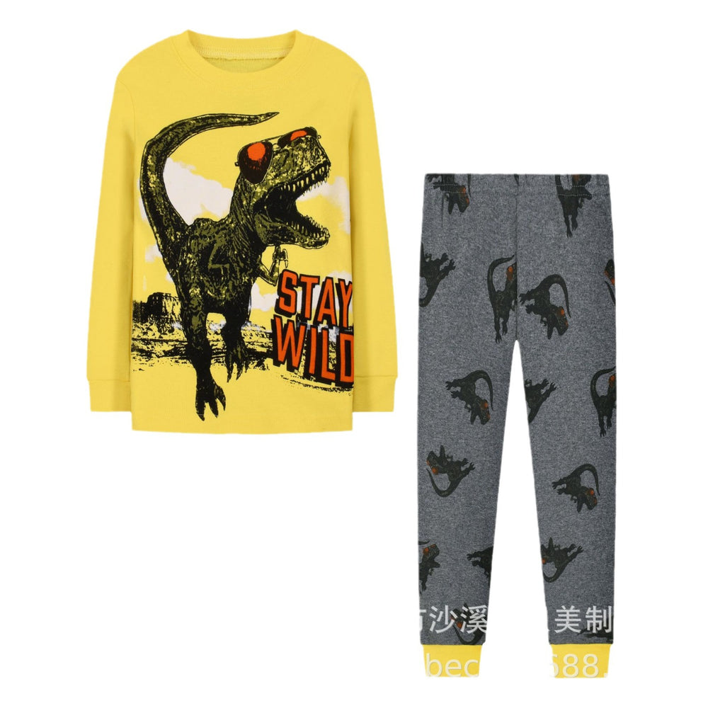 Exclusively for foreign trade platforms: children's pajama sets, autumn and winter styles, featuring unique dinosaur designs for boys, long-sleeved loungewear sets