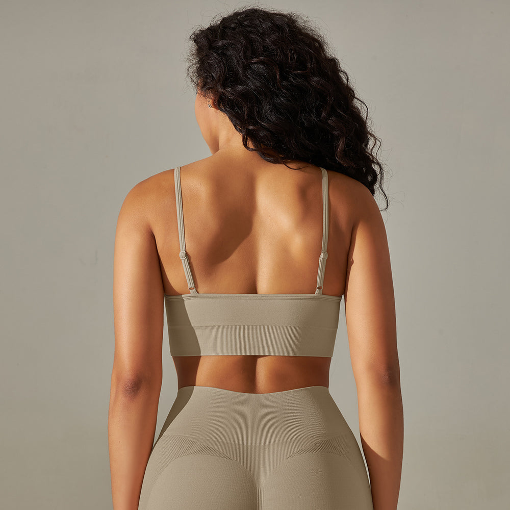 New arrival seamless knittingsexy back yoga clothes thin shoulder strap sports bra bubble wrap push-up fitness vest