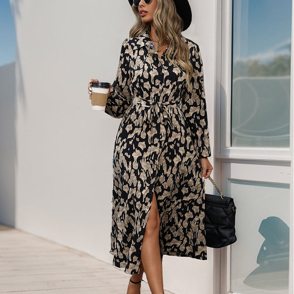 Independent Station Foreign Trade 2025 New European and American Autumn Women's Cross-border Long Sleeve Cardigan Printed Dress