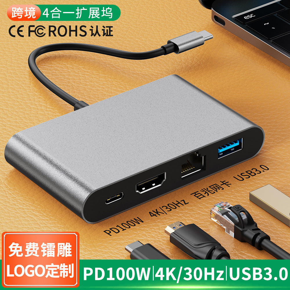 type-c docking station to high-definition 4k30hz network card usb3.0 manufacturer wholesale hub3.0 converter