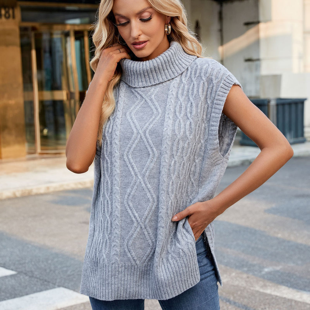 Fashion cross-border foreign trade women's clothing  independent station new arrivalcasual turtleneck sweater knitted vest vest trendy