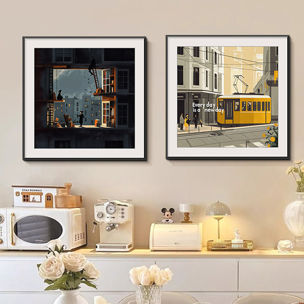 ins style living room sofa decoration painting bedroom porch cabinet combination wall painting Paris landscape 2025 new hanging painting