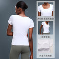 Seamless all-in-one woven yoga clothes with chest pad breathable fitness t-shirt silmslimming look sports short-sleeved women's summer d25074