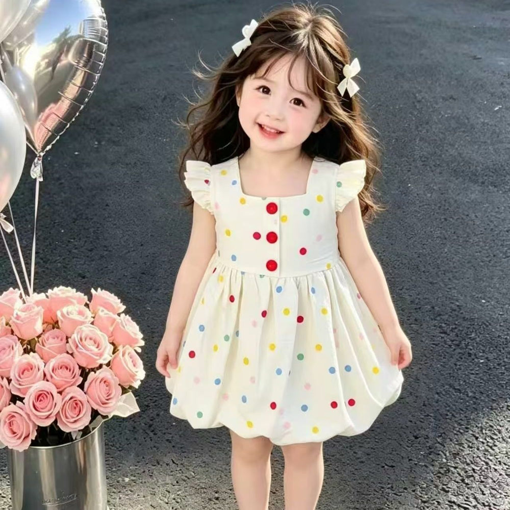 Girls' colorful polka dot dress - baby summer flutter sleeve princess dress - toddler everyday tutu skirt