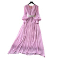 French chic high-end v-neck lantern sleeve tie-waist flowy chiffon maxi dress - elegant women's long dress