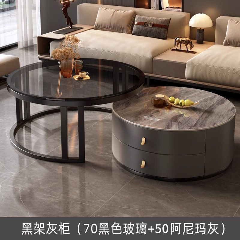 New arrivalaccessible luxury coffee table living room for homecasual modern small apartment classy table round slate popular retractable