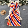 Vacation style v neckcolorfulstripesstylishdress women's summer waist slimming lookelegant long skirt work clothing outfit