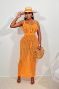 Amazon hot seller:  summer new women's tie-up mesh tank top & bodycon knit beach maxi dress