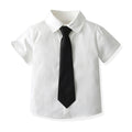 Boys' cotton shirt - korean style, new spring/summer trendy design with tie, baby white, stylish preppy school style boys' shirt