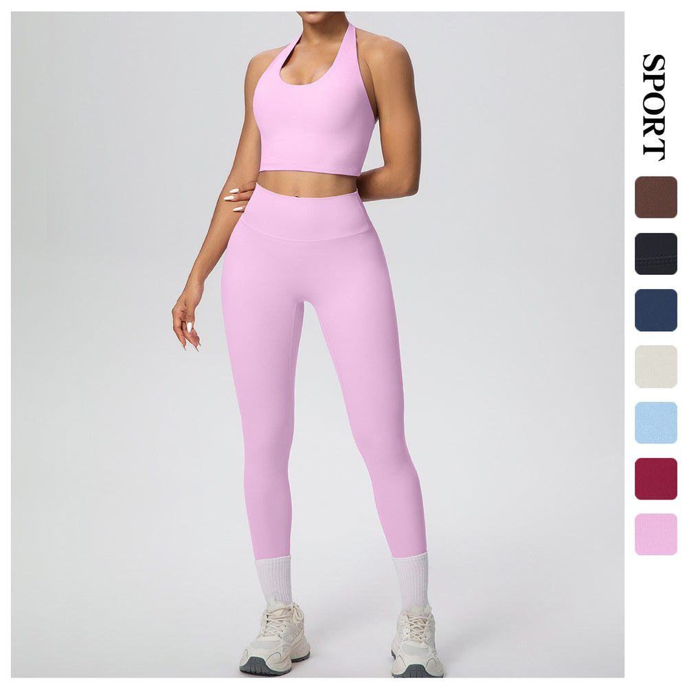 New halter neck backless sports bra set - cloud-soft compression high-waisted butt-lifting yoga outfit - quick-dry running & fitness apparel