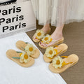 Sweet style chunky platform 4cm sunflower slides - women's summer beach sandals, anti-slip fashion slippers, soft sole shoes for students