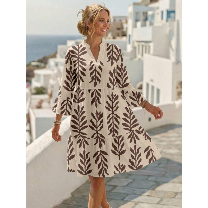 Amazon summer european style casual minimalist elegant bohemian romantic vacation v-neck dress for women