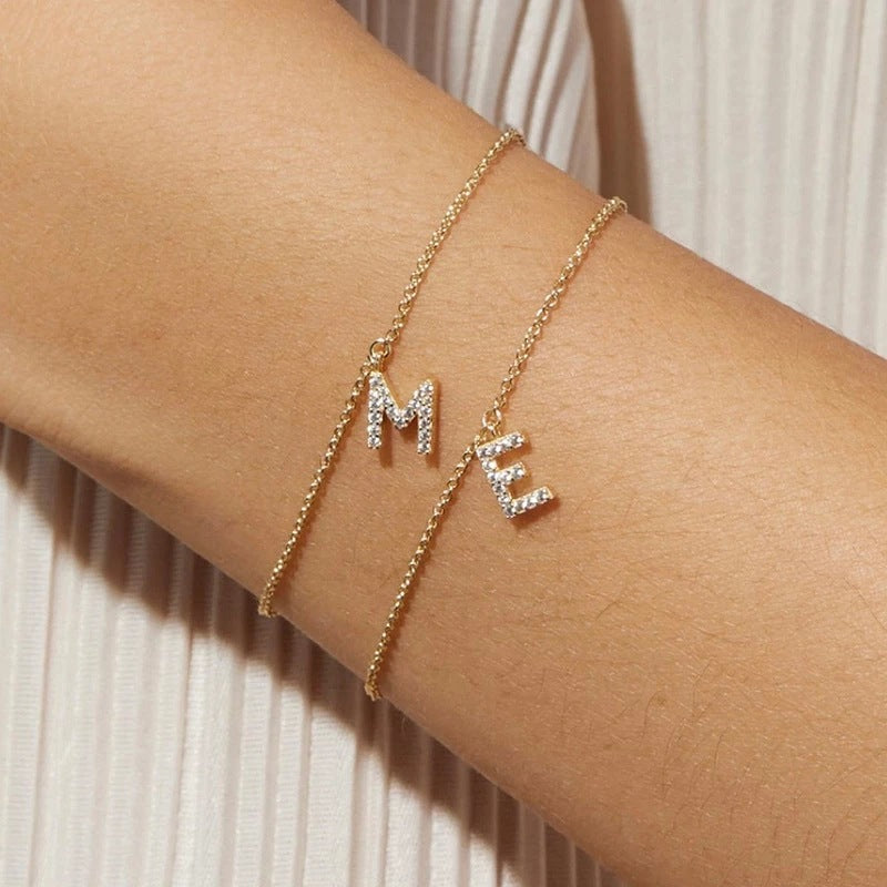 European and american cross-border new jewelry: minimalist o-chain micro-paved diamond pendant 26-letter bracelet, couple jewelry