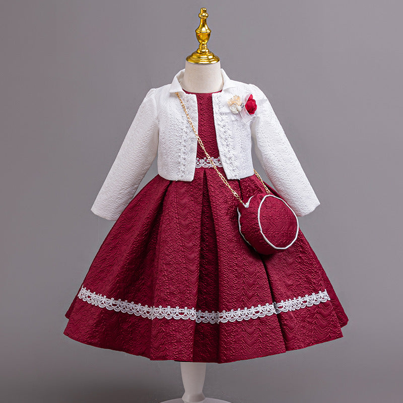 New three-piece skirt set, children's formal dress, floral princess dress, girls' model runway dress, girl dress