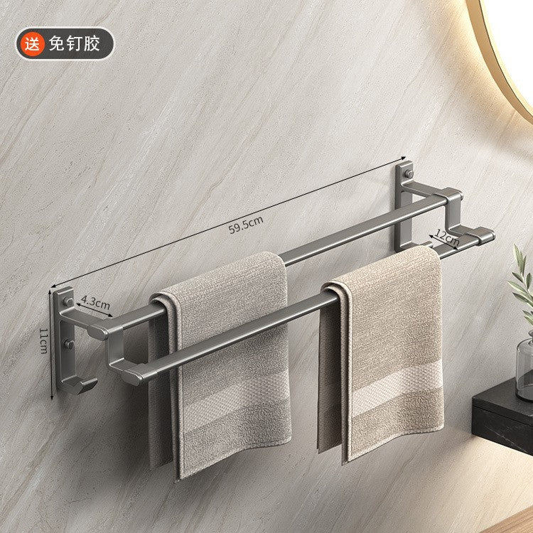 Gun gray space aluminum towel rack towel bar double pole single pole bathroom bath towel storage rack bathroom hook storage