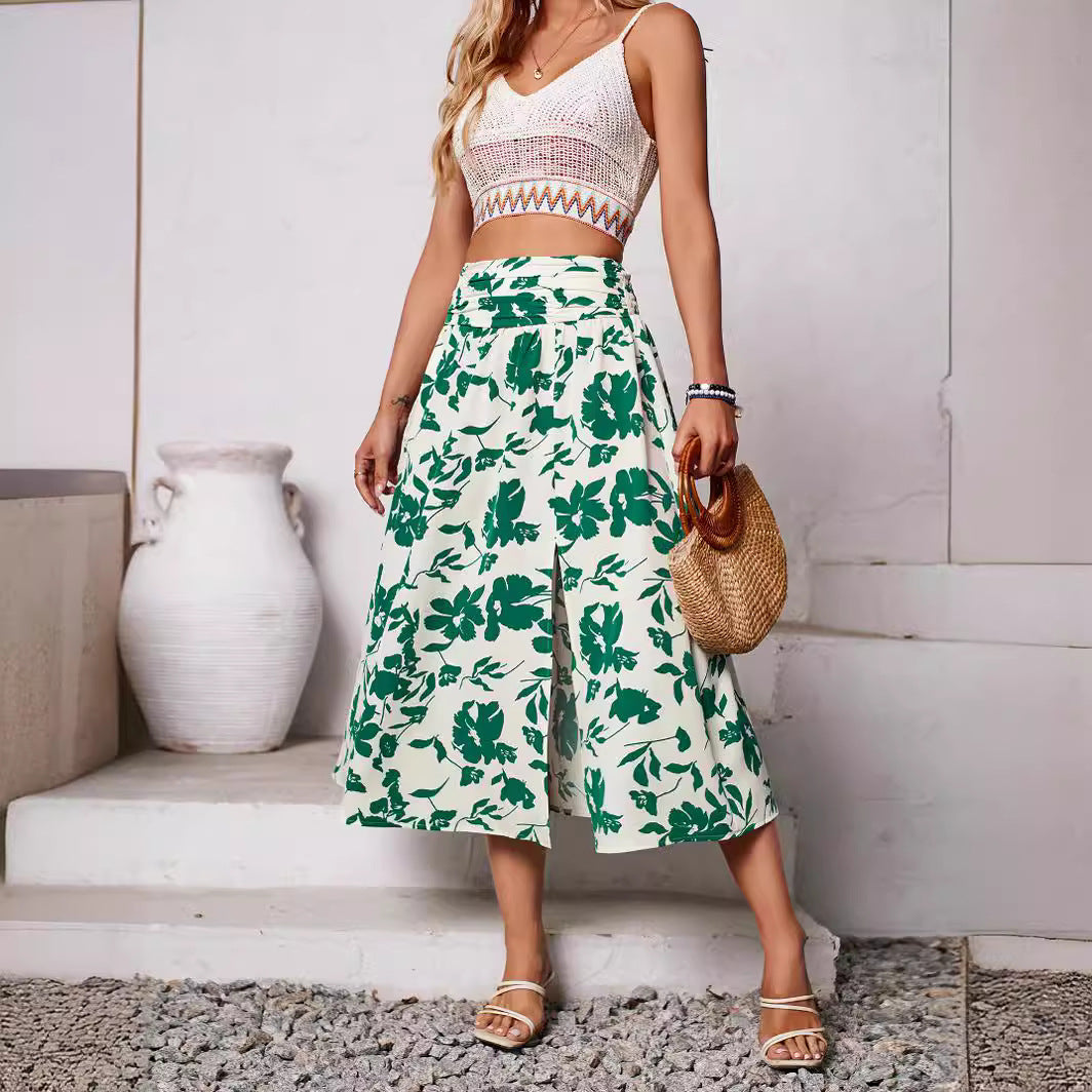 Shanuo independently designs and shoots new women's clothing in Europe, America,  summer casual collection, flower printing skirt