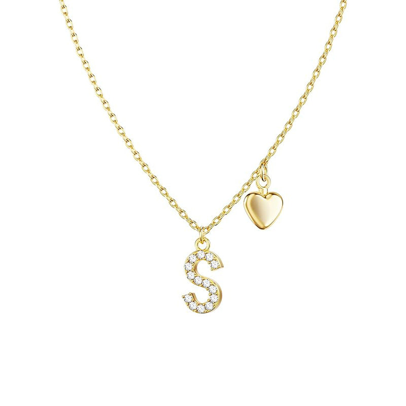 women's gold heart pendant clavicle chain cute small heart-shaped diamond 26 letter pendant stylish necklace