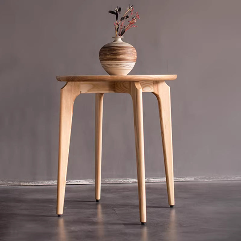 Scandinavian solid wood small coffee table ash wood round side table small apartment living room sofa side table balcony mini round table