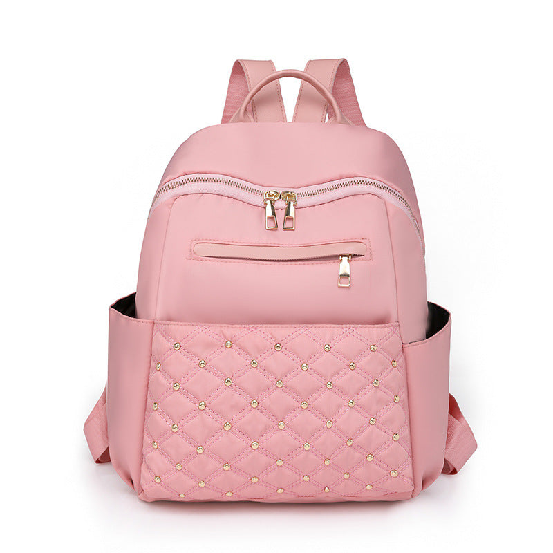 Cross-border wholesale nylon waterproof backpack 2023 new casual simple women's bag large capacity diamond travel backpack