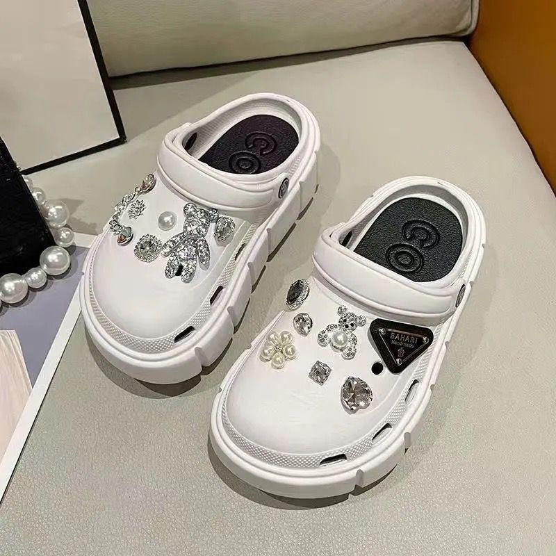 Baotou shoes heightenedthick solecute crocs women's summer slippers crocs diy accessories non-slip 2025new arrival