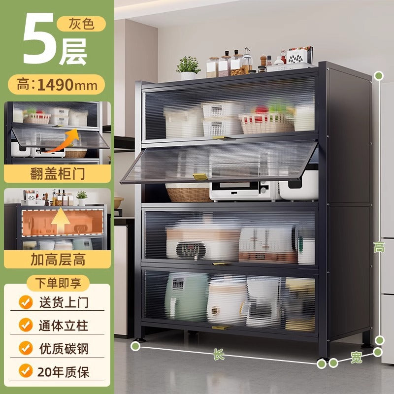 Household multi-functional cabinet with doors, bookshelf, dustproof storage cabinet, freestanding multi-layer storage unit, kitchen organizer shelf