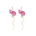 Pink tulle flower tassel earrings - women's french riviera style long earrings - unique design statement earrings