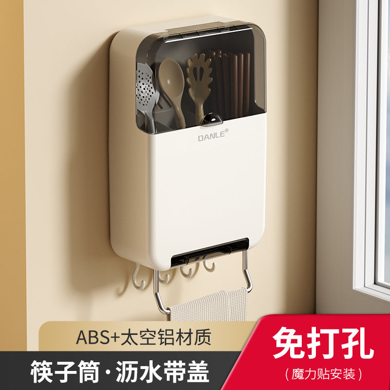 Chopsticks storage box Wall-mounted non-punching household chopstick cage Kitchen storage tableware Chopstick cartridge Drain knife holder Shelf