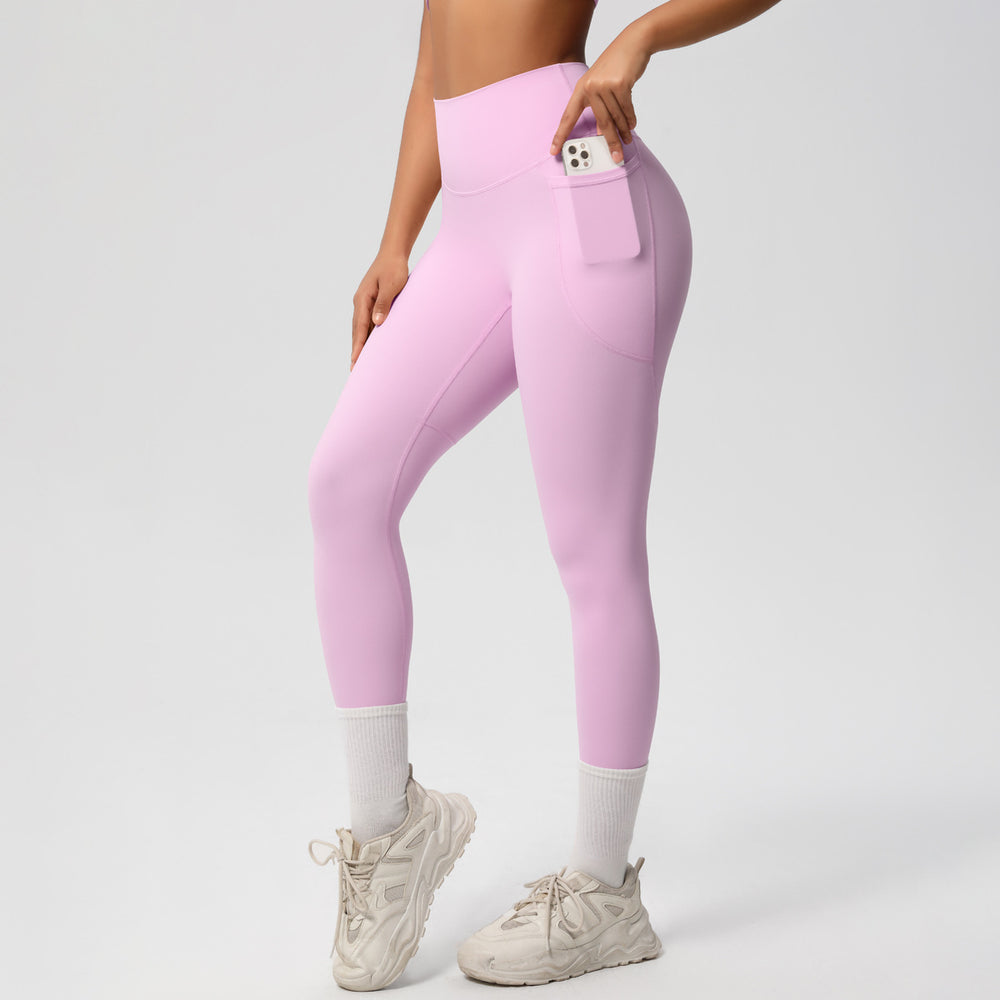 New arrival cross-border pure color double-sided brushed tight high waist high elastic breathable yoga pants sports running fitness yoga clothes
