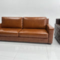 Vintage-style oiled leather checkered sofa, retro leather art sofa, designer living room straight three-seater sofa